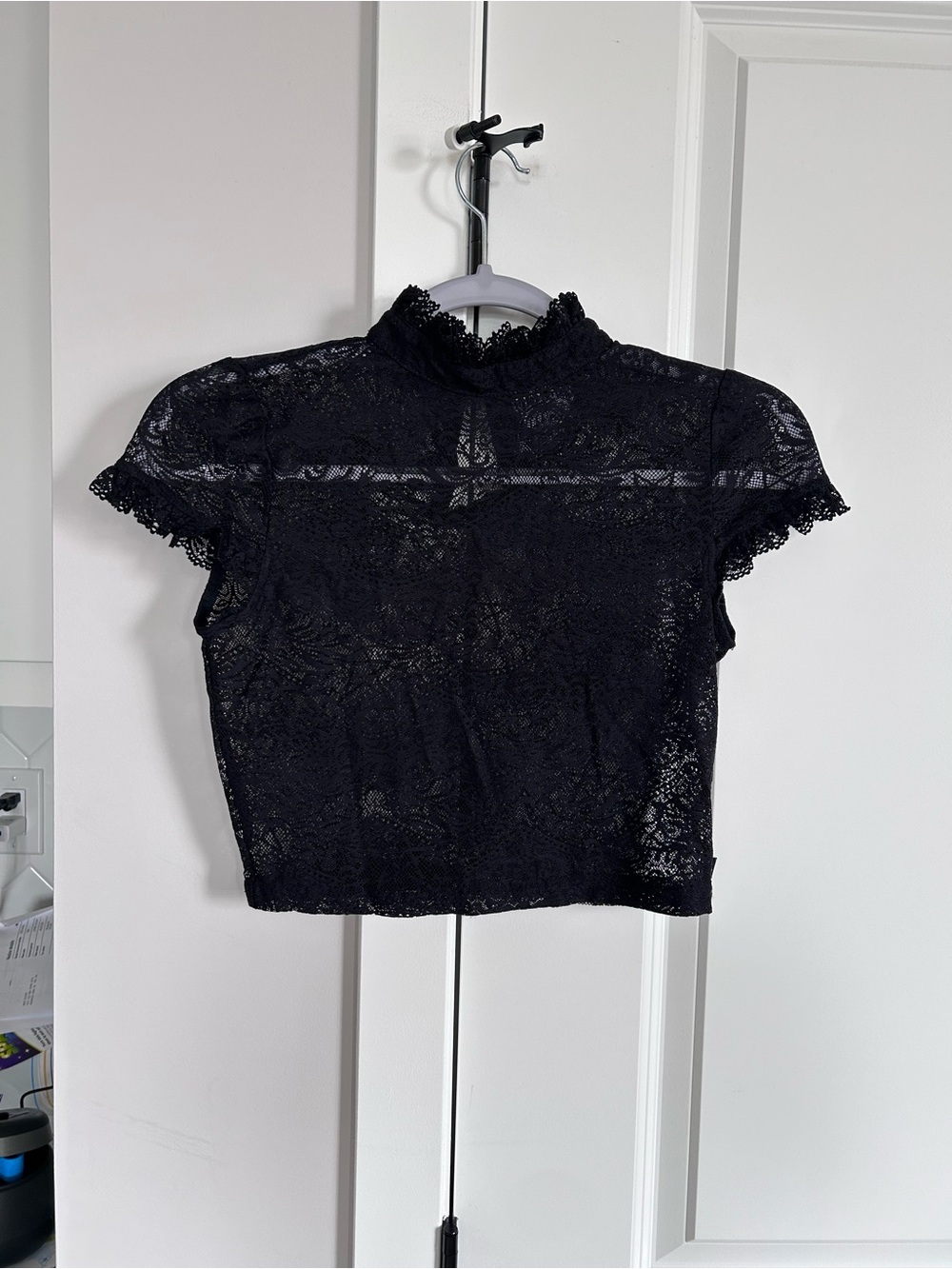 KILLSTAR Ava Lace Crop Top Short Sleeve Black Gothic Sheer Grunge Dark Academia - Picture 3 of 7